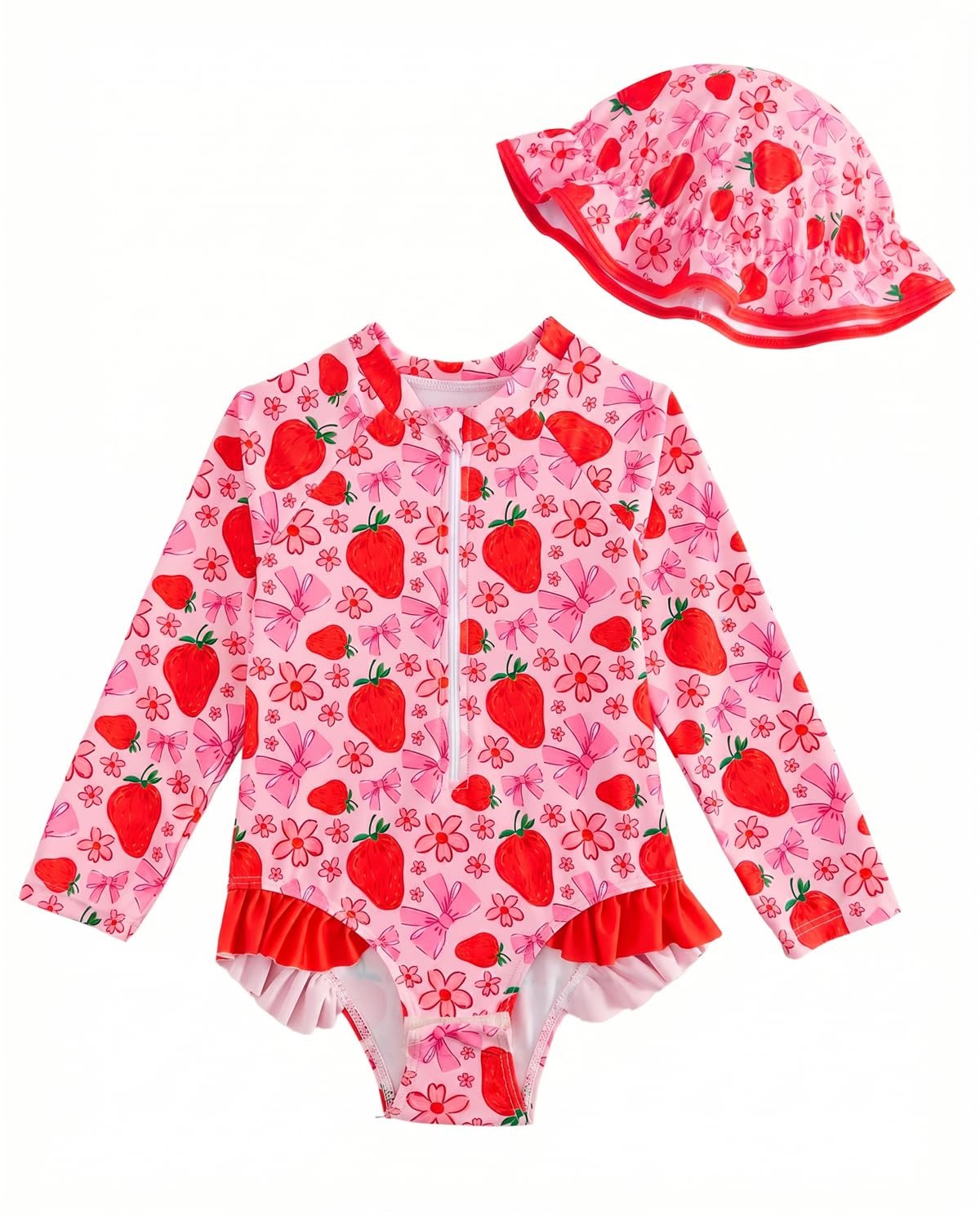 JiAmy Costume da bagno per bambina, con cappello da sole, a maniche lunghe, protezione UV, costume da bagno