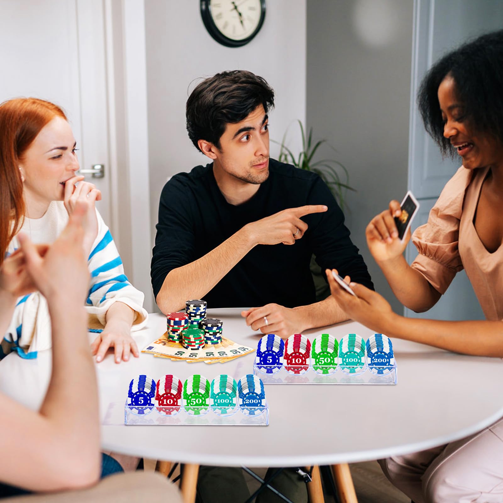 Pumtus 10 Stück Pokerchip-Tablett, transparent, dicker Kunststoff, für Casino-Chips, jeweils für 100 Chips, Standard-Größe, stabile Tonchip-Boxen für Pokerclub, Glücksspiel, Blackjack