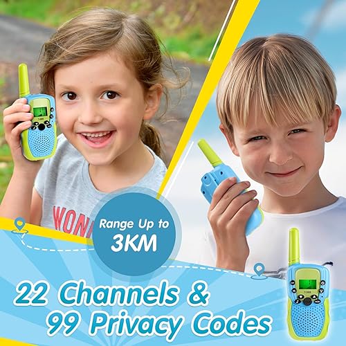 Miniatura 3 de GINMIC Walkie Talkie para niños, juguetes para niños de 3 a 12 años con linterna LCD retroiluminada, paquete de 2 walkie talkies de largo alcance 22