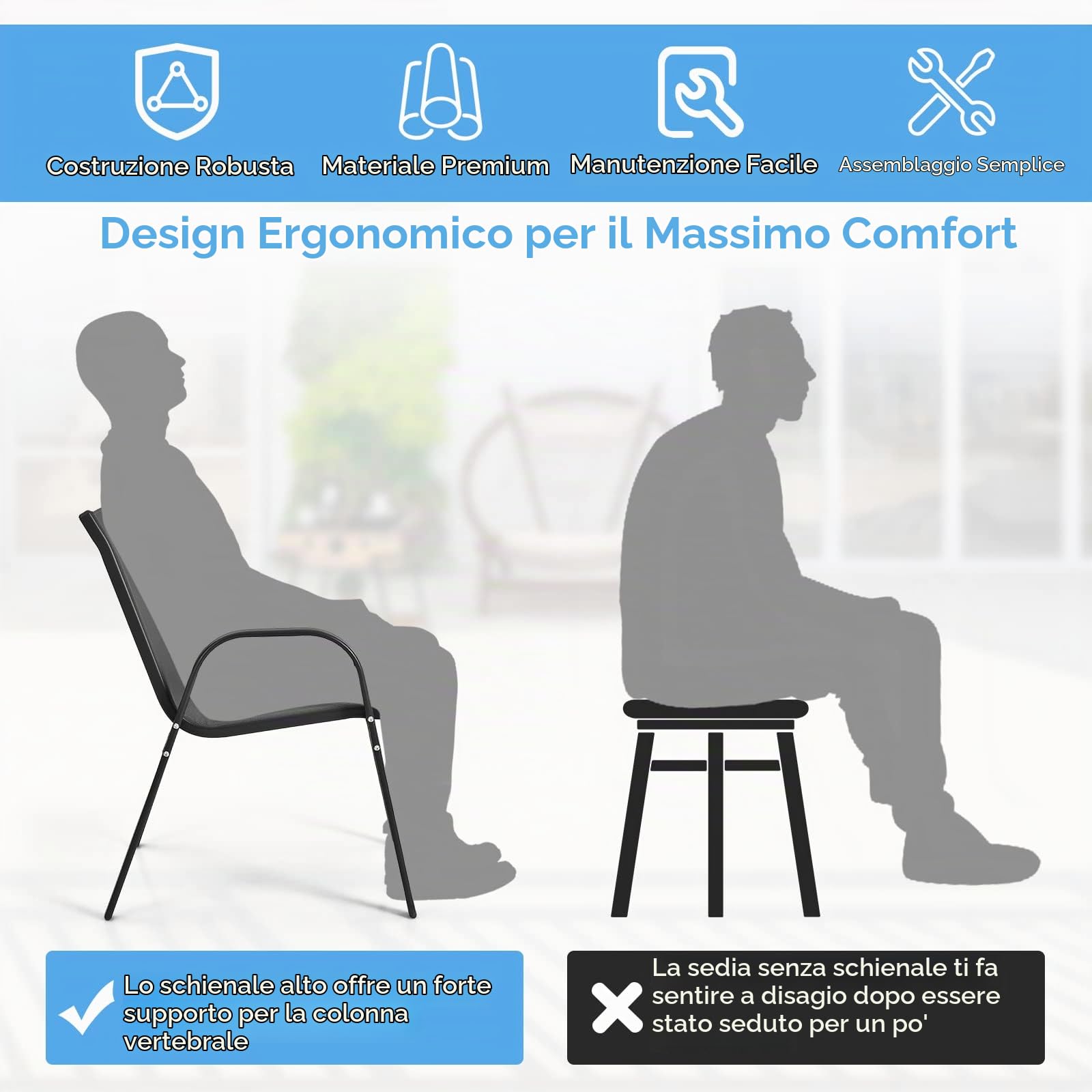 GYMAX Set Bistro da Esterno 3 Pezzi, 2 Poltrone e 1 Tavolino in Vetro Temprato, Telaio in Acciaio, per Giardino, Cortile, Balcone, Grigio