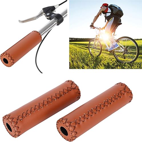 Miniatura 2 de 1 par de agarres de manillar de bicicleta de cuero artificial retro de tres colores con costura cosida a mano manija de bicicleta empuñaduras