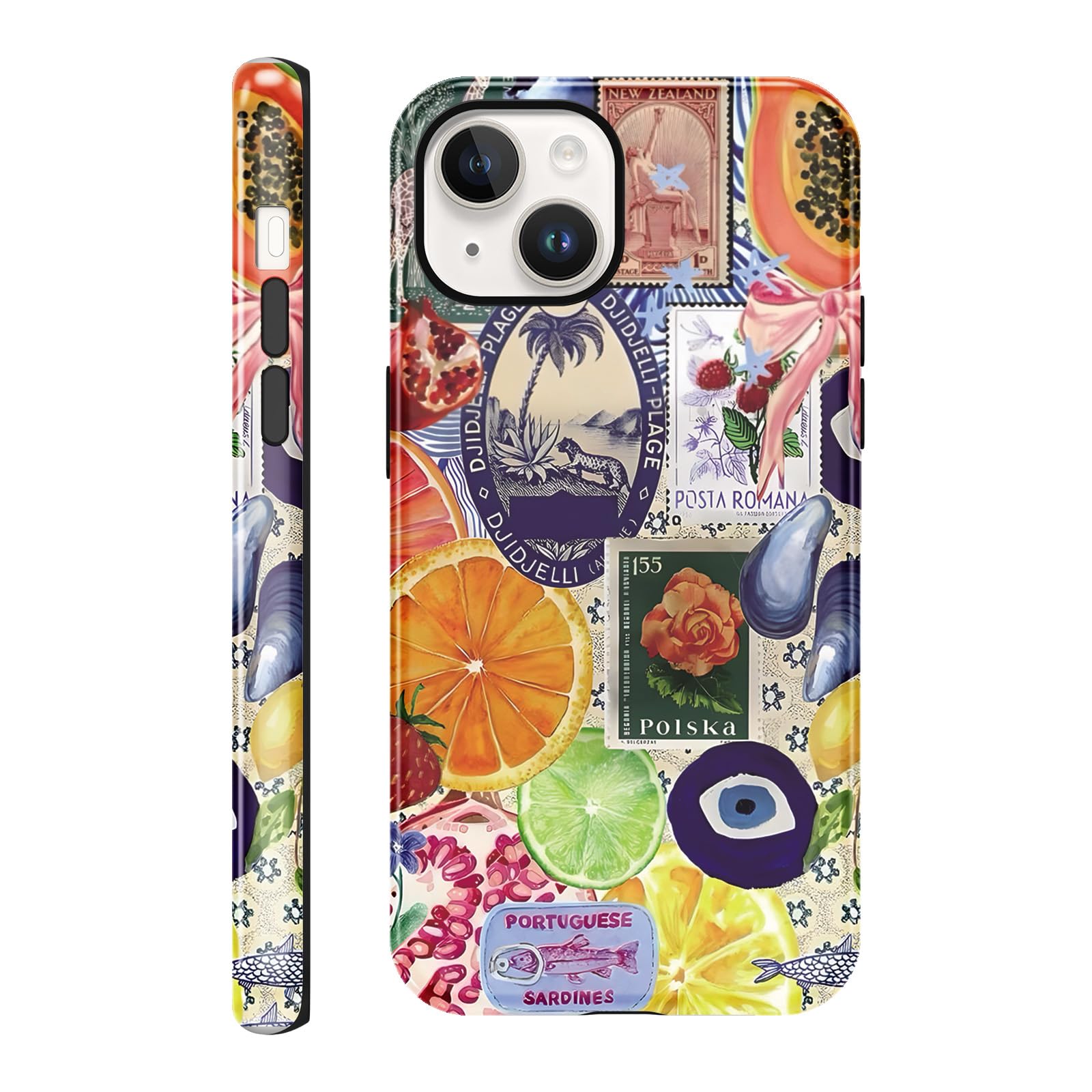 lioscre Cute European Summer Collage Case for iPhone 14 / iPhone 13 6.1'', Lovely Fruit Lemon Pattern Print Design Funda Aesthetic Soft TPU Silicone