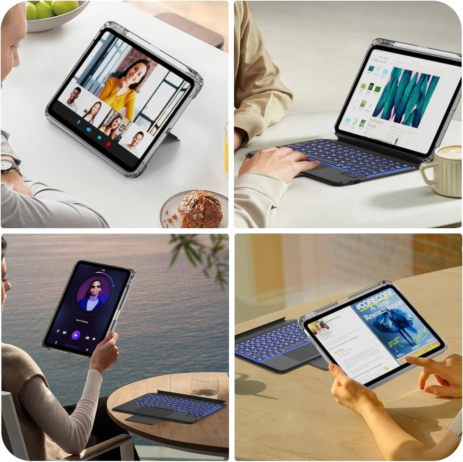 for iPad A16 11th/ 10th Generation Case with Keyboard, Rotatable & Detachable Keyboard Case for iPad 10th, Portrait/Landscape Stand, 7-Colors Backlight Keypad with Multi-Touch Trackpad, Black