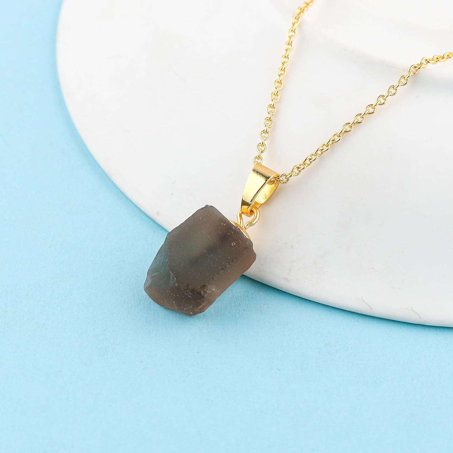 Raw Gemstone Pendant Necklace for Women |Natural Healing Crystal Rough Pendant 15–25 Carat | 8–14 mm Stone |Gold Plated Chain 16+2 Inch Adjustable | Gift Jewelry - Image 4