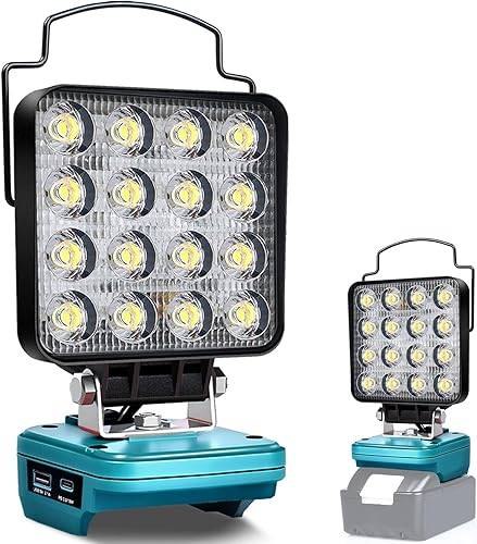 Miniatura 8 de Luz de trabajo LED para Makita 18V batería 108W 5400LM linterna, luz de inundación portátil, luz de batería inalámbrica con puerto de carga USB y