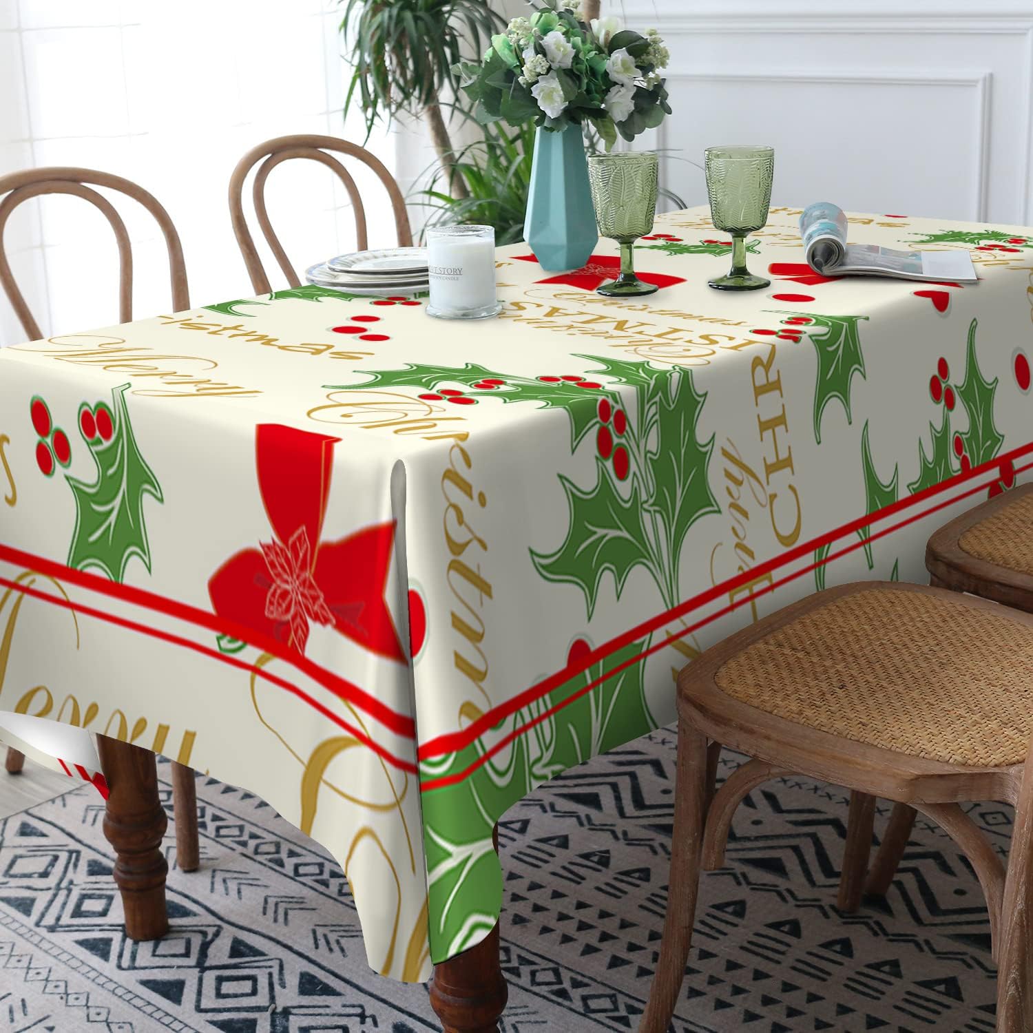LRVTUEY Tablecloth Rectangle Christmas Tablecloth Table Cloths for Parties Waterproof Table Clothes Large Tablecloths for Rectangle Tables Washable Polyester Table Cover for Party Picnic Kitchen : Home & Kitchen