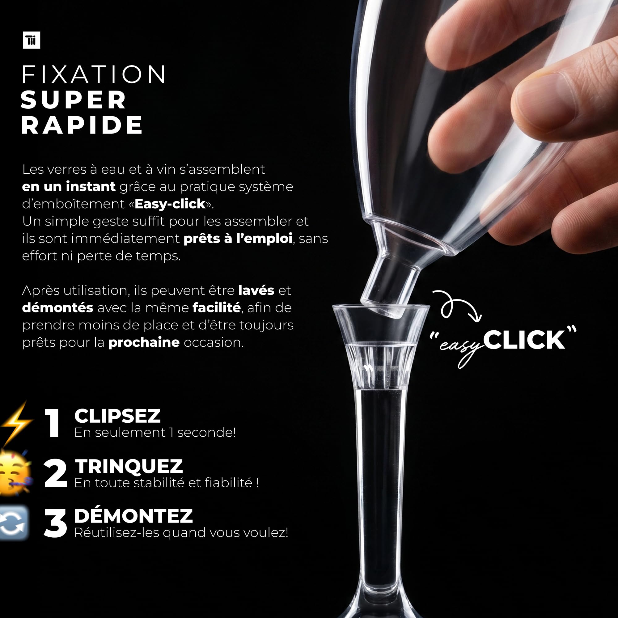 TUNDRA - Lot de 60 Verres à VIN, à CHAMPAGNE à EAU "UTILISER & RÉ-UTILISER LÉGER" 140 ml., Gobelet PLASTIQUE REUTILISABLE RECYCLABLE, Transparents, BPA-Free, Verre a Pied Plastique Incassables