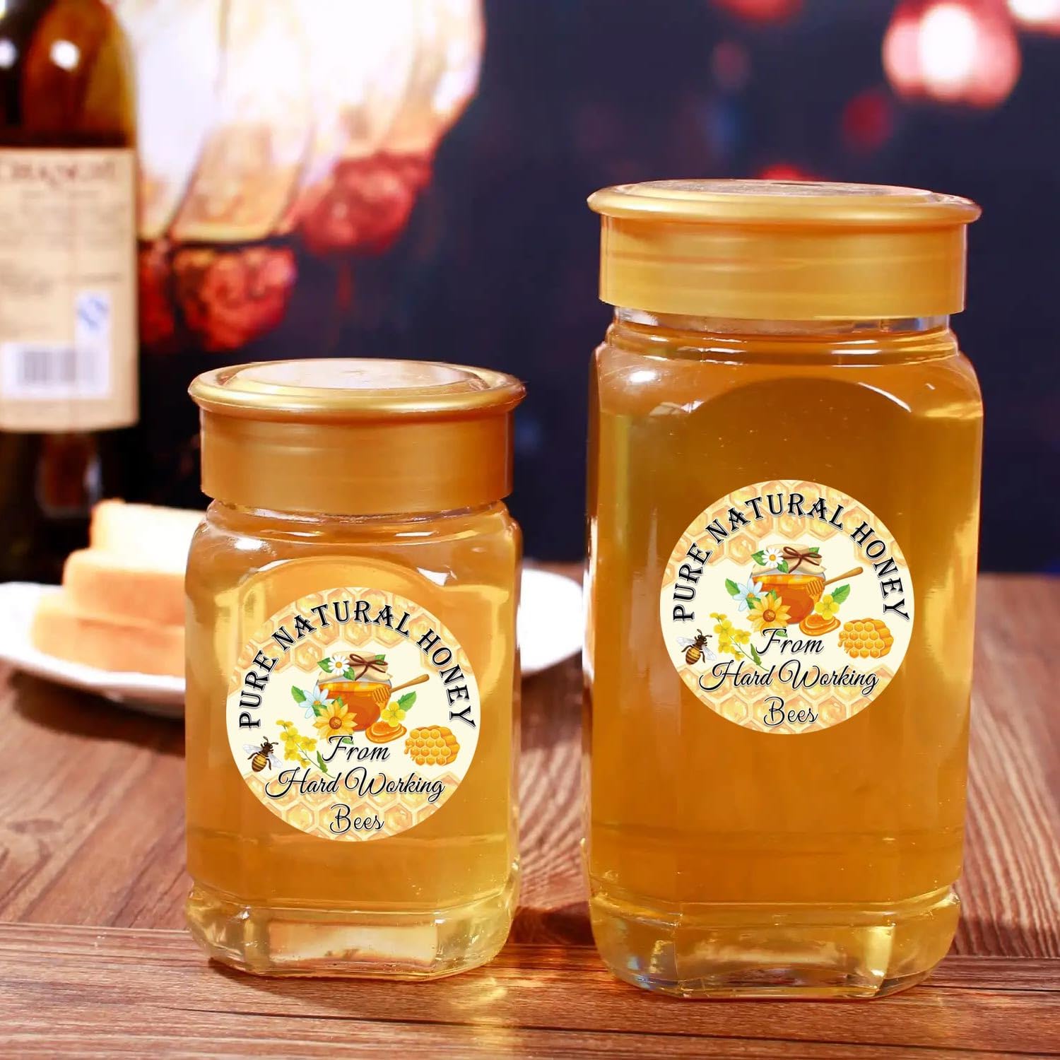 Well tile Honey Canning Stickers Round Pure Nature Honey Labels 2 Inch-Honey Themed Jar Lids Labels Honey Farm Kitchen Bottles Labels 180Pcs