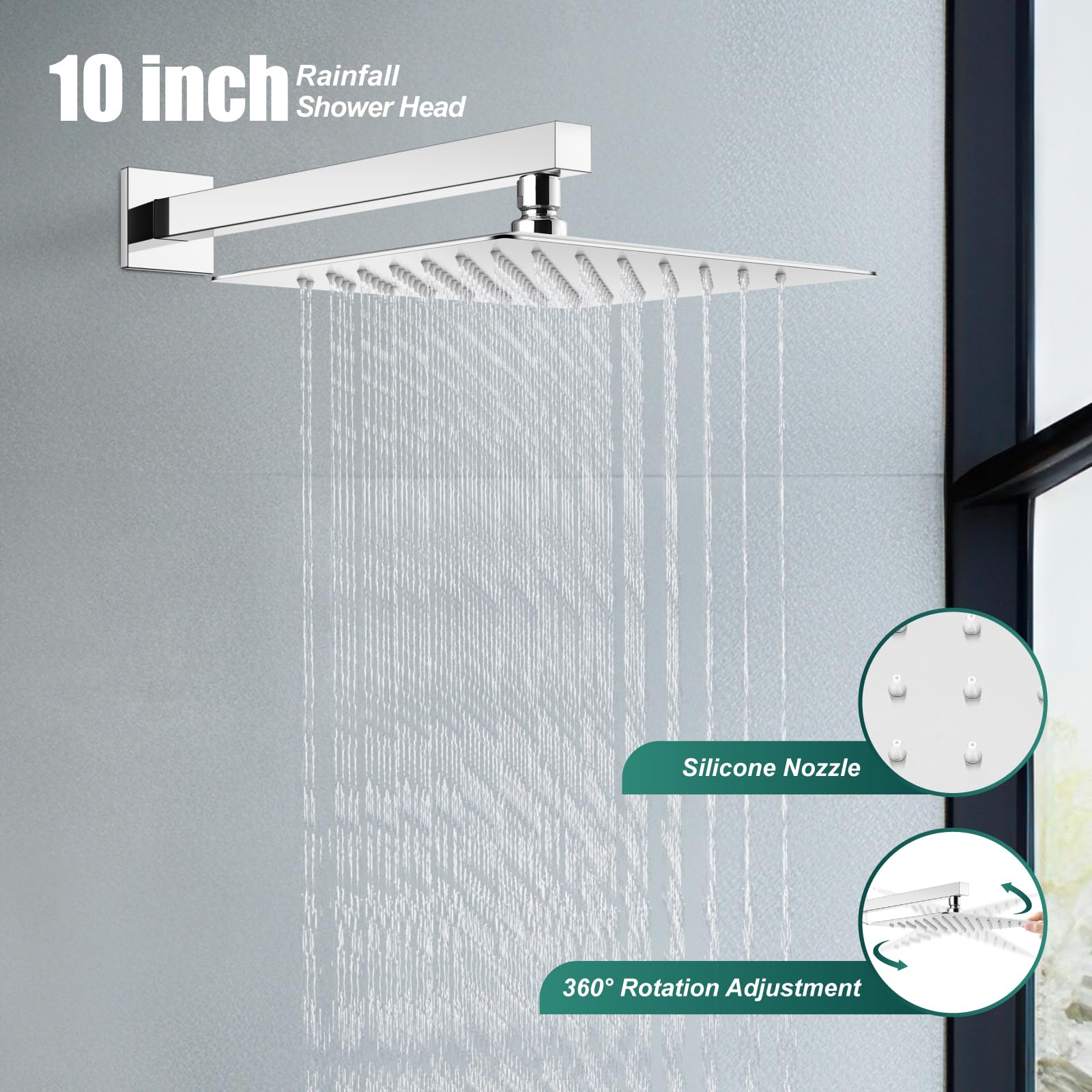 Heyalan Pomme De Douche Carrée De 15,2 Cm Avec Poignée Unique, Fixation