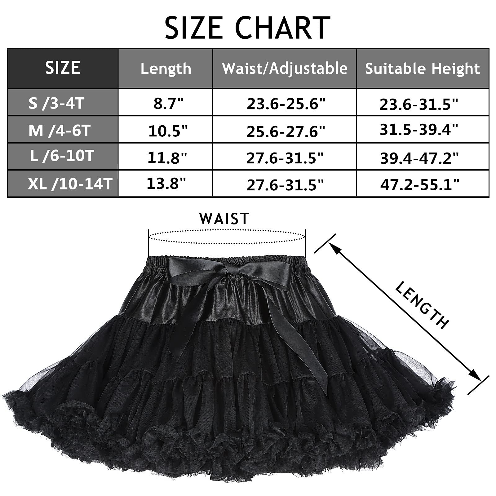 Falda de tutú para niña, falda de ballet mullida, Negro, Large