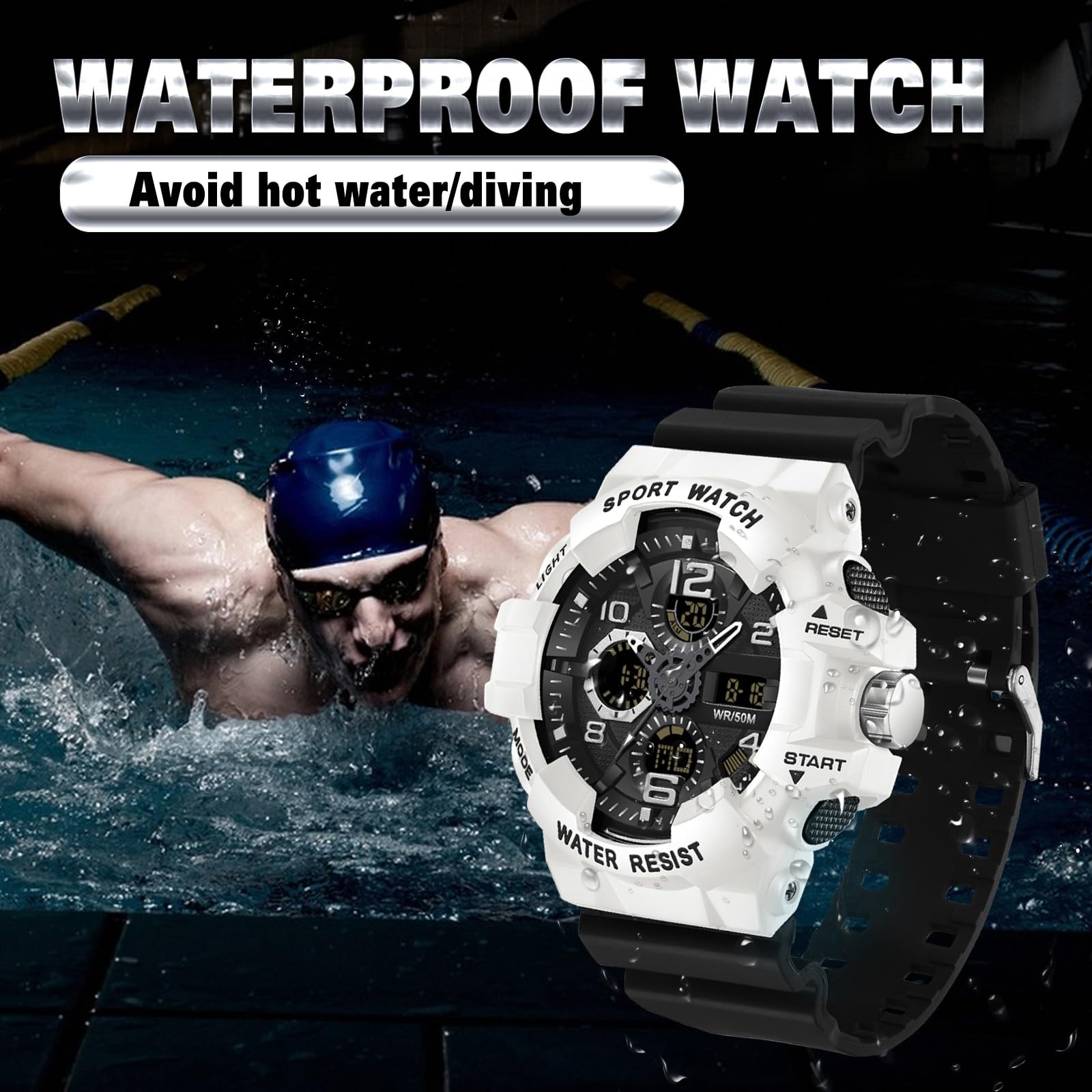 findtime Orologio digitale da uomo, militare, da uomo, sportivo, digitale, analogico, per attività all'aperto, cronometro, impermeabile, 50 m, con due fusi orari, sveglia tattica, orologio da uomo e