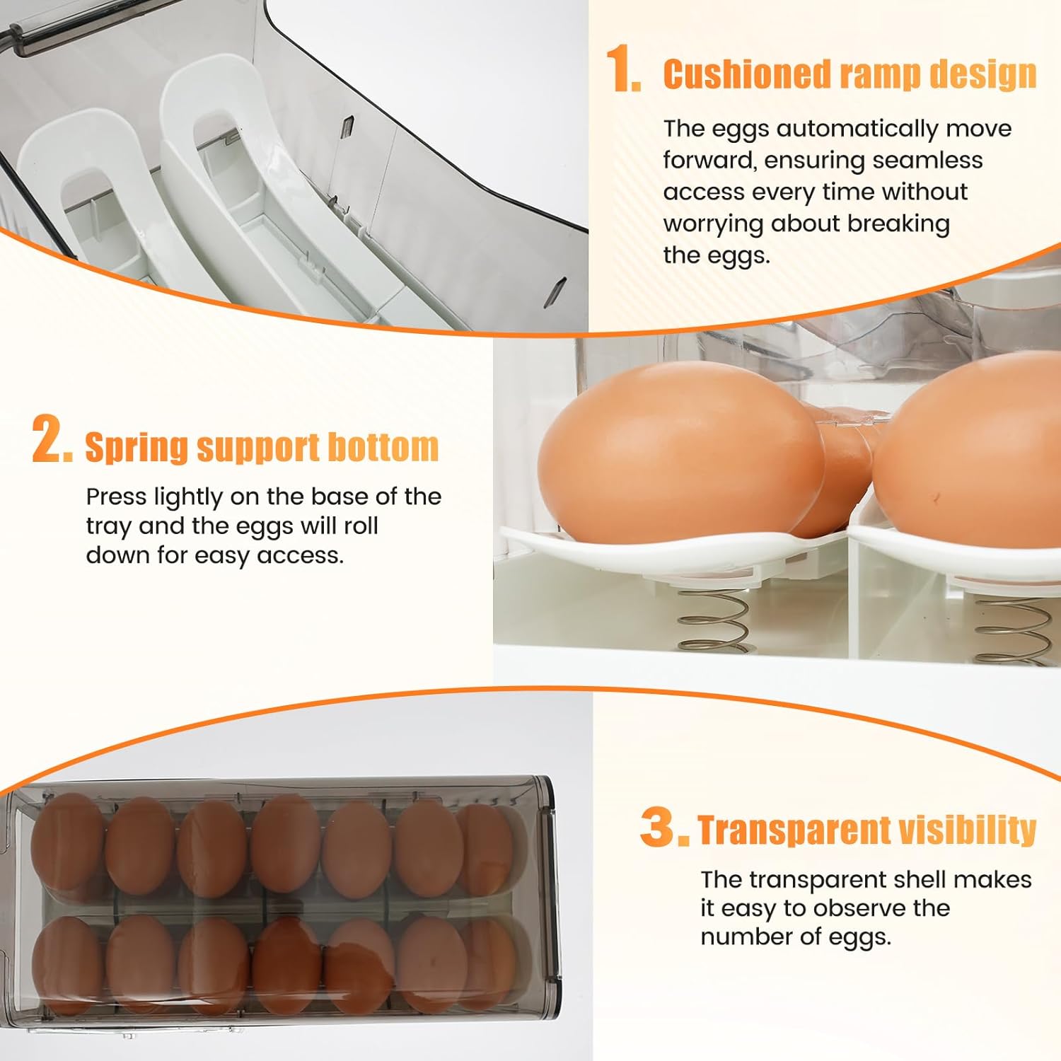 Egg Holder for Fridge with Time Scale Function Spring Automatic Rolling Egg Container for Kitchens Cabinets(Light grey)