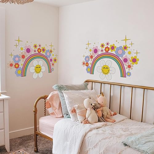 QUCHENG Calcomanías de pared de arco iris para niños pequeños, calcomanías extraíbles de arco iris, decoración de guardería, sala de juegos, vinilo,