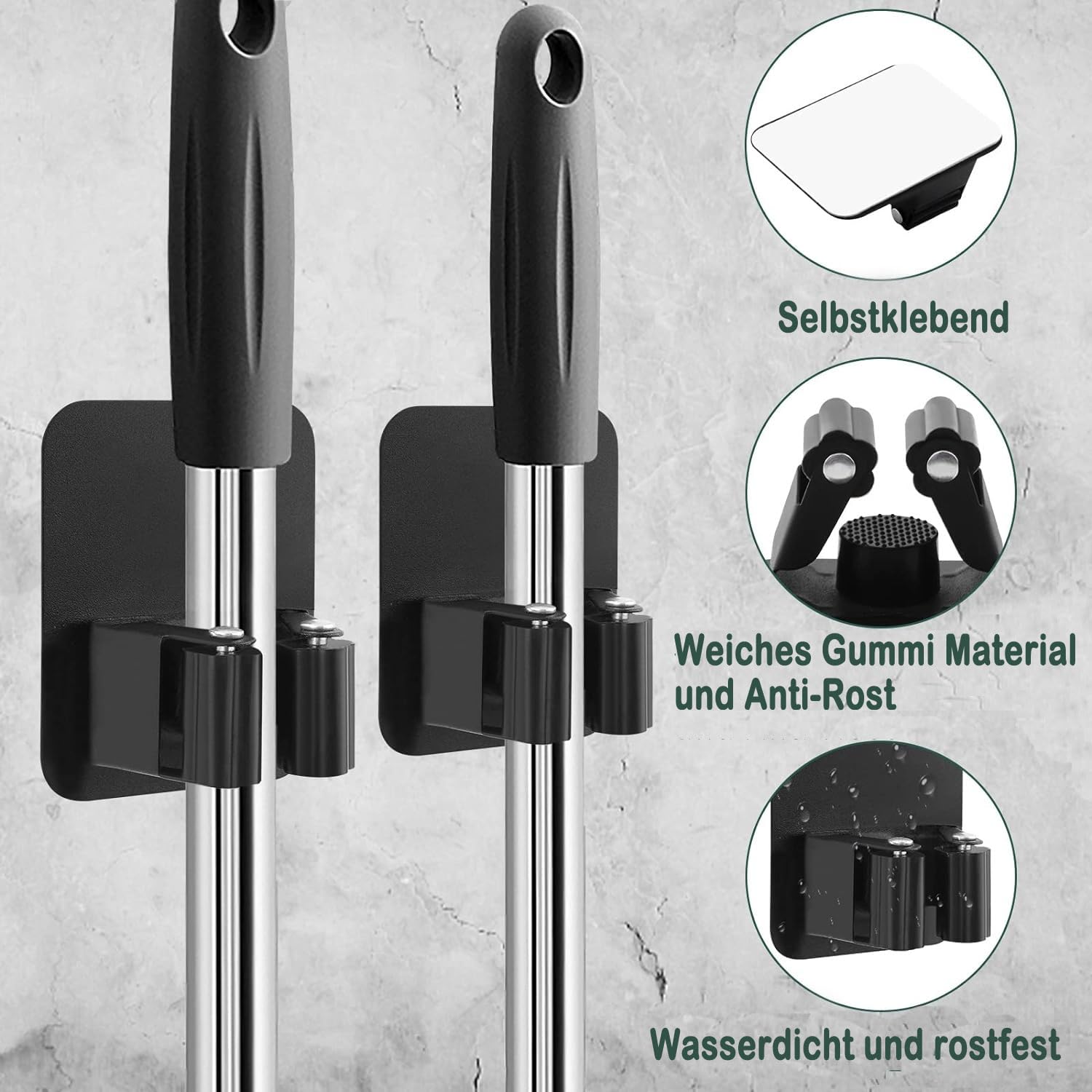 4 Stück Besenhalterung Wand, Selbstklebend Besenhalter Gerätehalter Wandhalterung, Gartengerätehalter Ohne Bohren Besen, Wand Organizer für Küche Zuhause Badezimmer Garage
