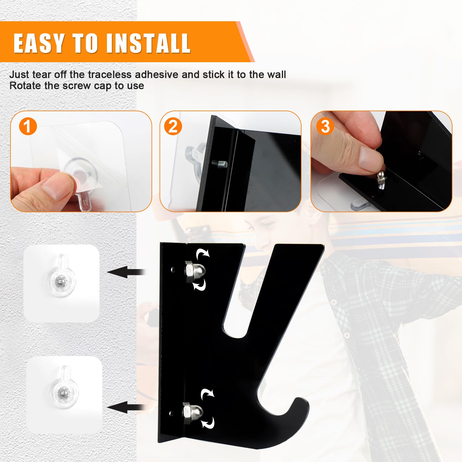 Soporte Pared Skateboard Acrílico 2 Piezas Negro para Monopatín Longboard Snowboard