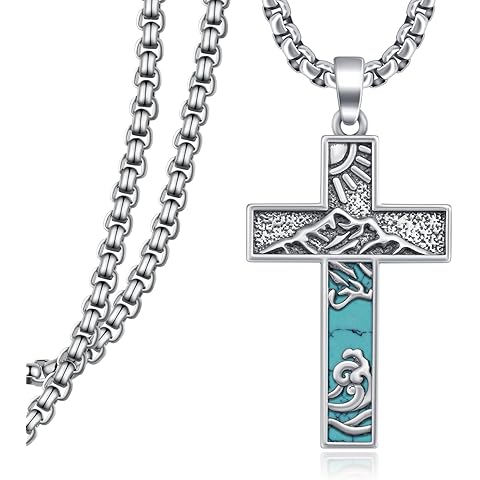 Turquoise Necklace 925 Sterling Silver Western Cross Pendant Necklaces Vintage Turq...