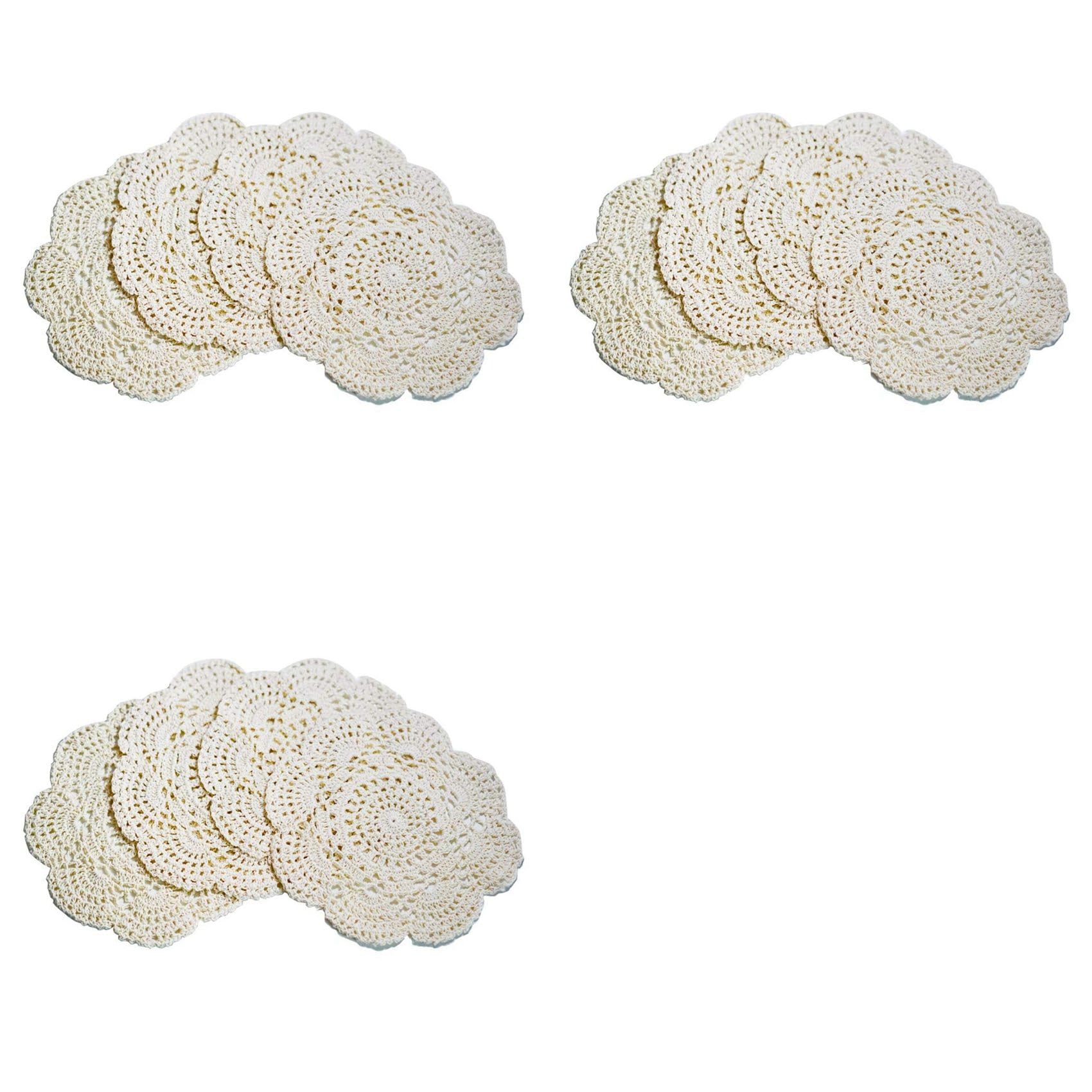 Hndhbfgrt 12PCS 8.6 Inch Doilies Crochet Round Lace Doily Handmade Placemats Cotton Crocheted Coasters (Beige)