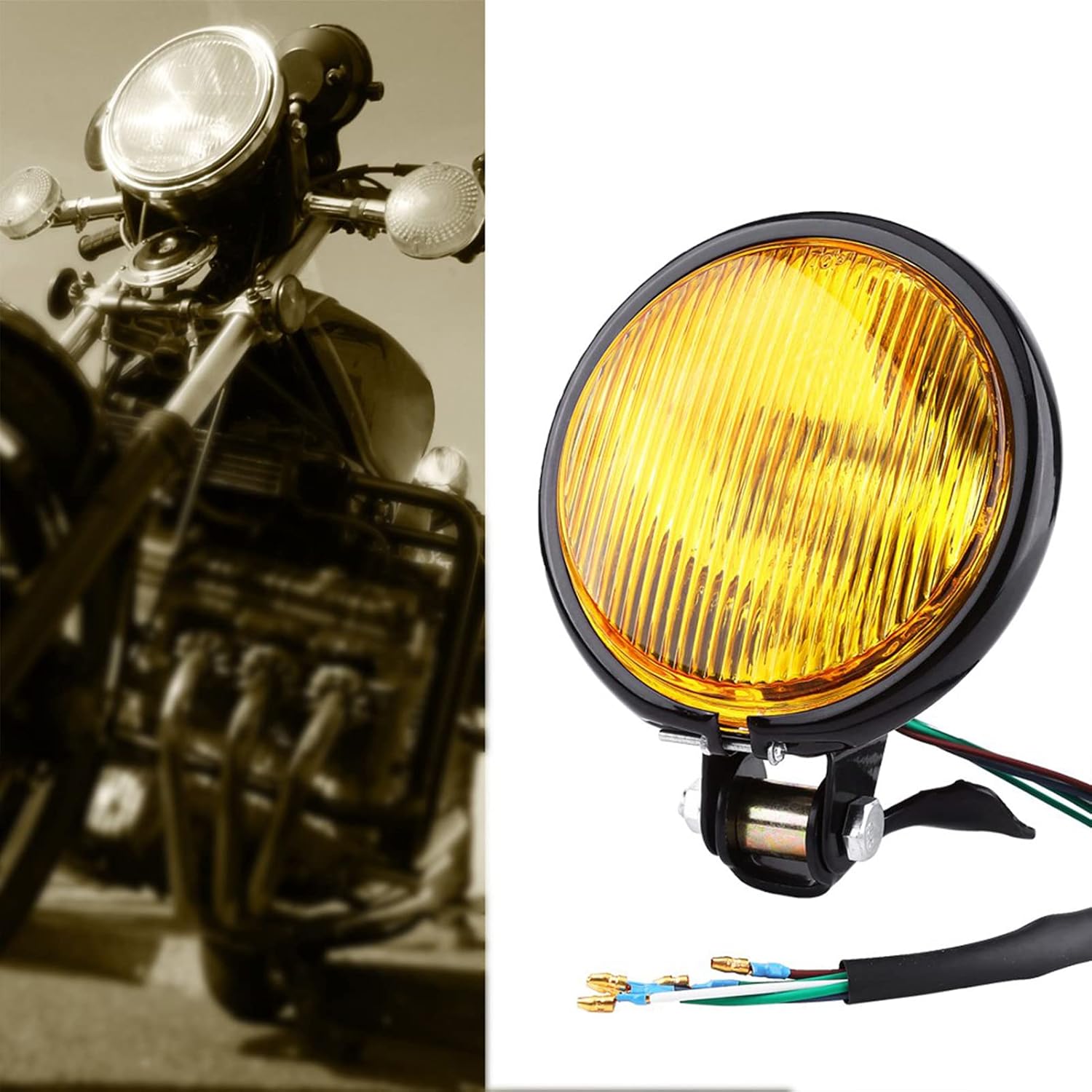 5" Round Motorcycle LED Headlight, Keenso 12V Universal Retro motorcycle headlight Front Head Lights (Amber len)