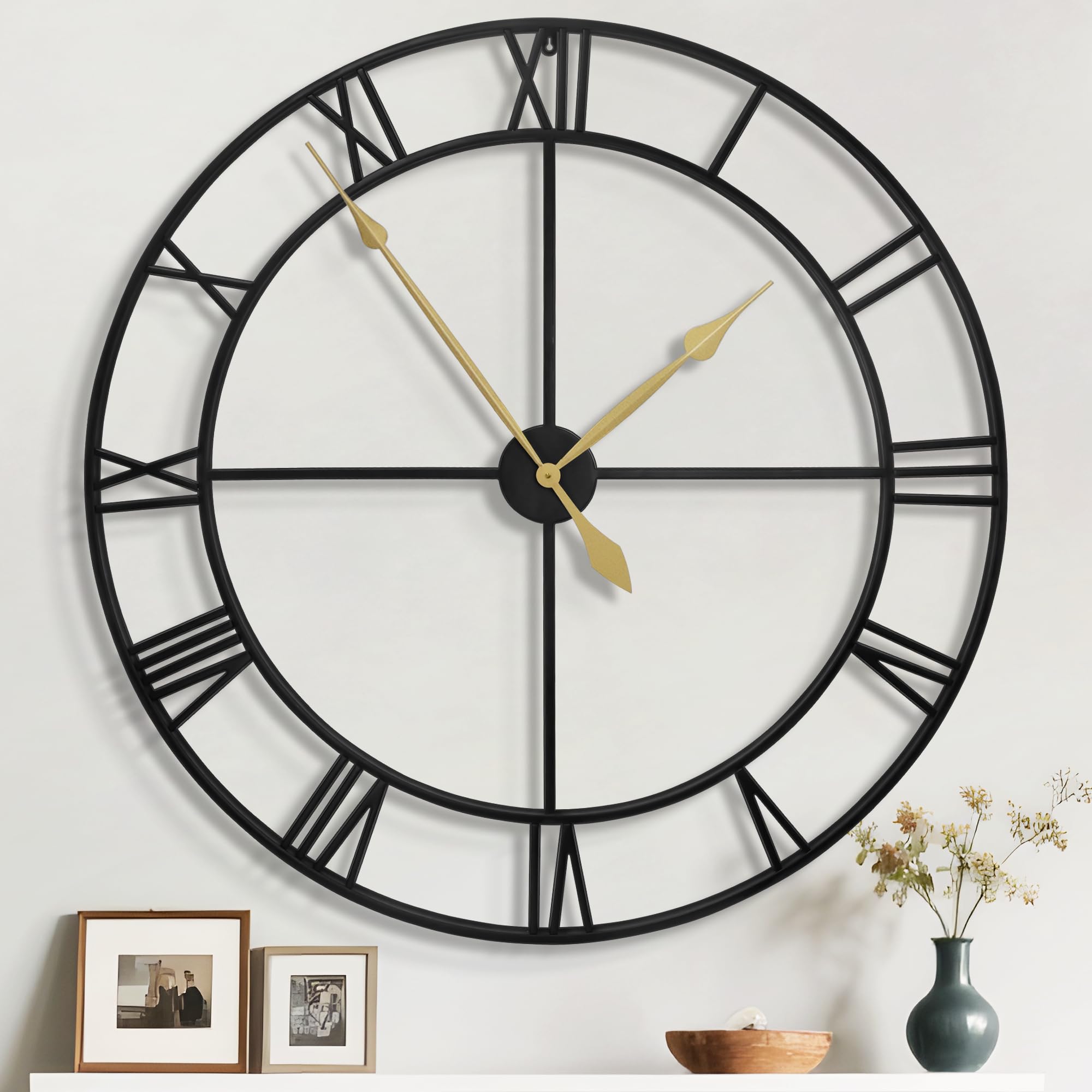 Mee 2ou 80cm Extra Large Wall Clock, Silent Rustic Metal Wood Face Decorative Clock, Battery Operated Farmhouse Modern Oversized Wall Clocks for Living Room, Bedroom, Kitchen, Office, Home Decor