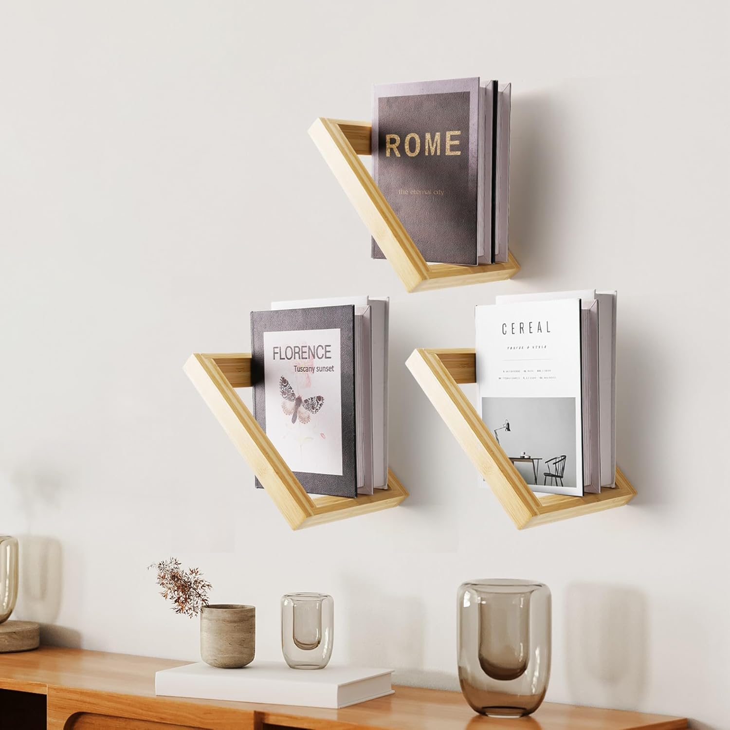 Wooden Floating Book Shelves for Wall-Set of 3 Book Shelfs - Floating Booksheleves for Study Room, Bedroom, Living Room. -Wall Mounted Bookshelf
