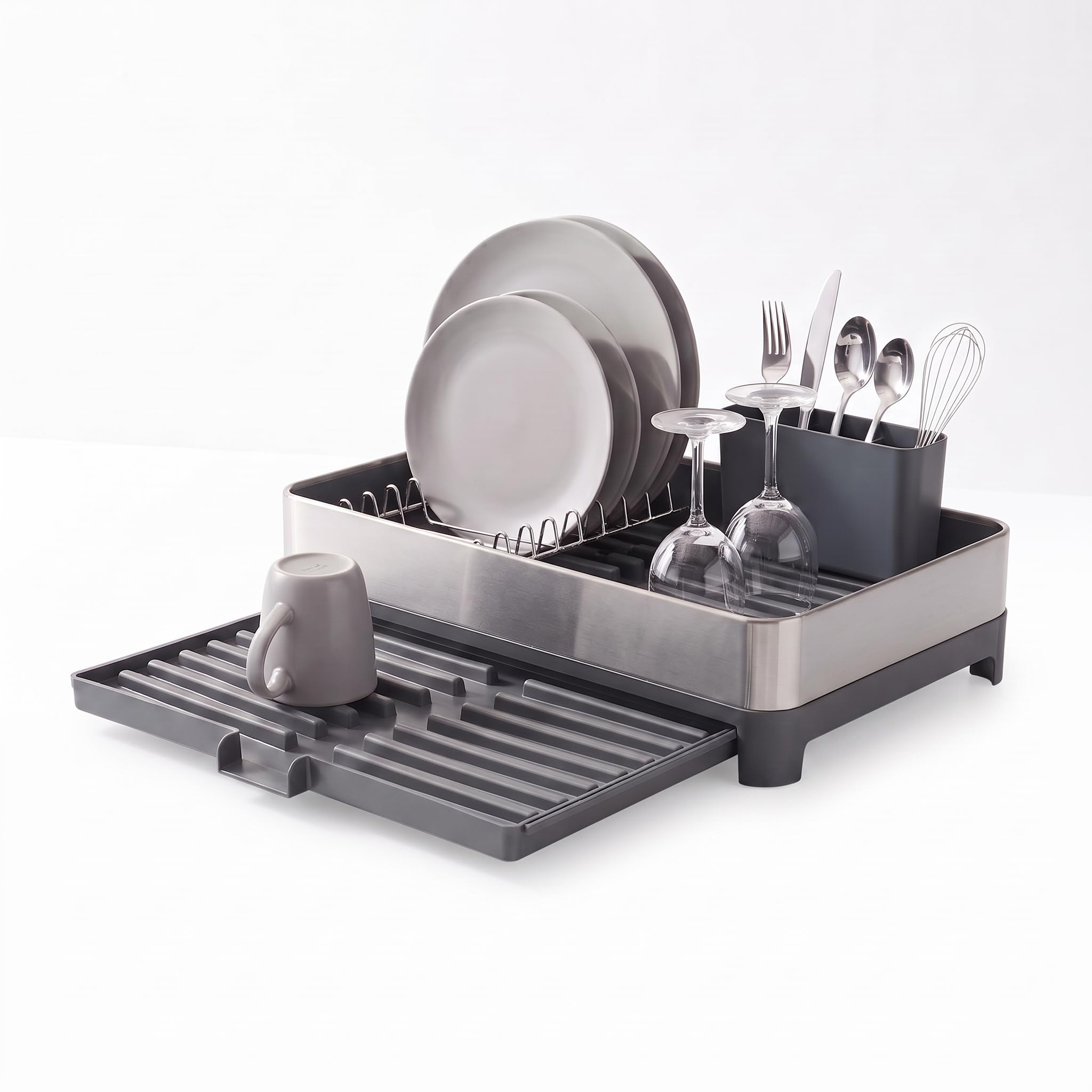 simplywire - Extendable Dish Drainer - Dark Grey & Stainless Steel