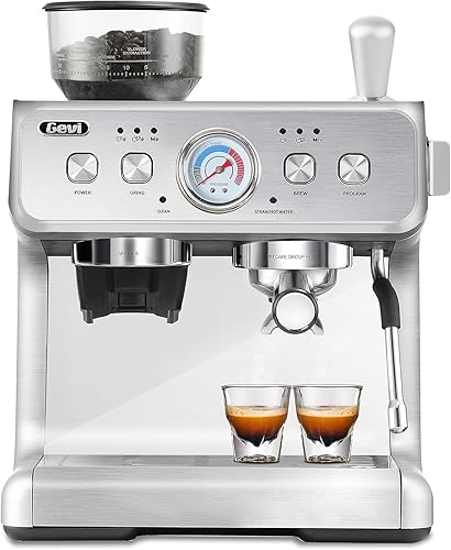 Gevi Cafetera automática de capuchino de 20 bares de calentamiento rápido con varita espumadora de leche para expreso Latte Macchiato tanque de agua