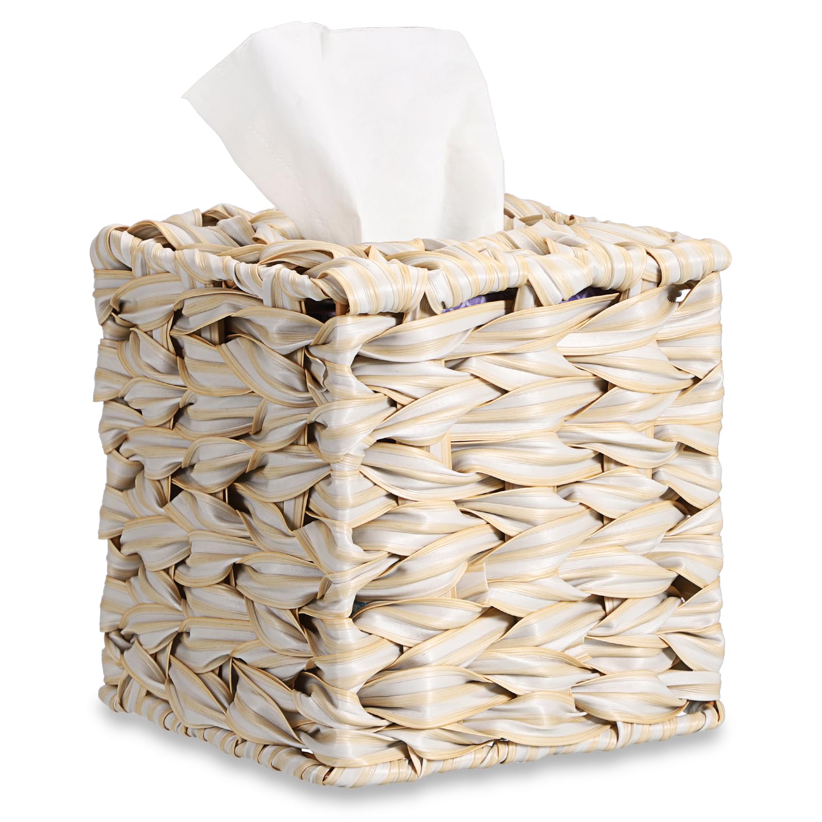 IGNPION Plastic Woven Tissue Box Cover, Home Cube Tissue Holder, Decorative Facial Tissues Cover Square Napkin Dispenser for Home Office Restauran