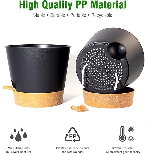 Miniatura 6 de GUDATOST Paquete de 2 macetas de riego automático, maceta de plástico ventilada antiputrefacción de raíz de 9 pulgadas con bandeja de depósito