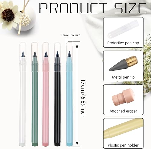Miniatura 2 de DREMISI 10 lápices eternos sin tinta, lápiz mágico borrable, eterno, sin tinta, infinito, reutilizable, para árboles, portátil, para escribir,