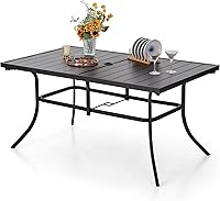 PHI VILLA 60" 6-Person Outdoor Steel Slat Dining Table with Umbrella Hole - Rust-Resistant Black Patio Table