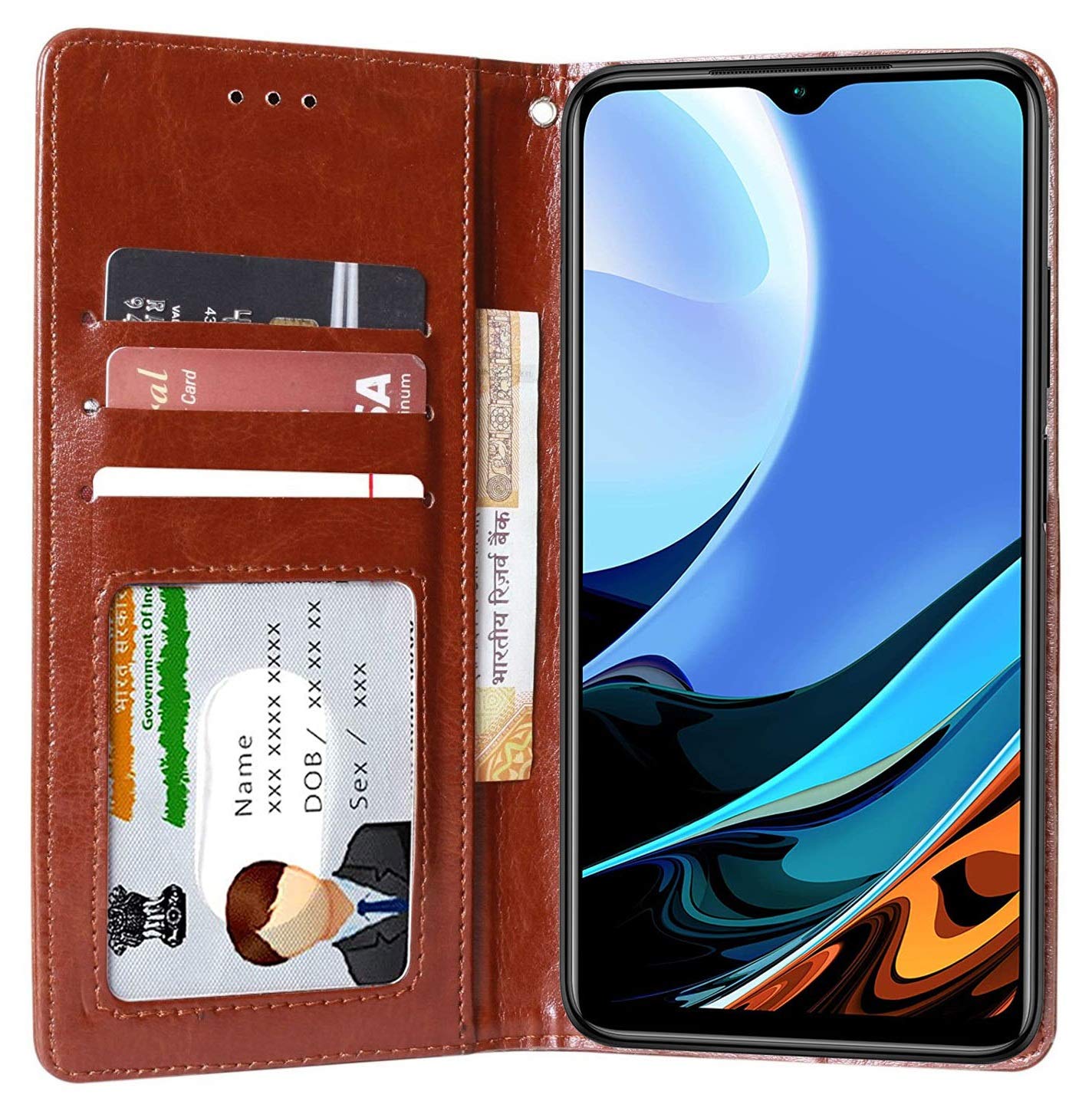Unistuff Faux Leather Back Case Flip Cover for Mi Redmi 9 Power with ID