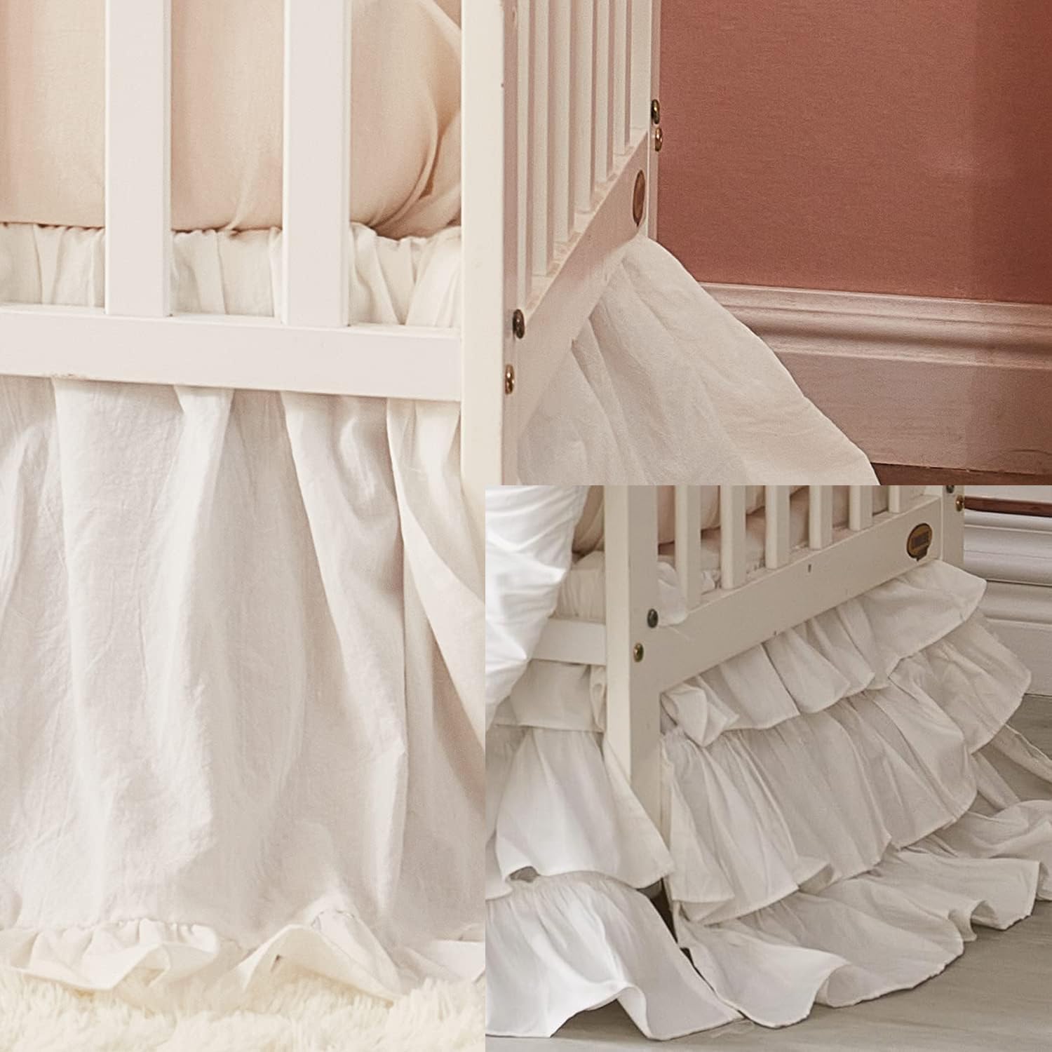 Brandream 2 Packs Crib Bed Skirt Dust Ruffle Farmhouse Chic 100% Cotton Gender Neutral Crib Skirt Toddler Bedskirt