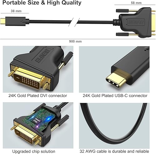 Miniatura 6 de BENFEI Cable USB C a DVI de 3 pies, cable USB tipo C a DVI Thunderbolt 34 compatible con iPhone 15 ProMax, MacBook ProAir 2023, iPad Pro, iMac, S23,