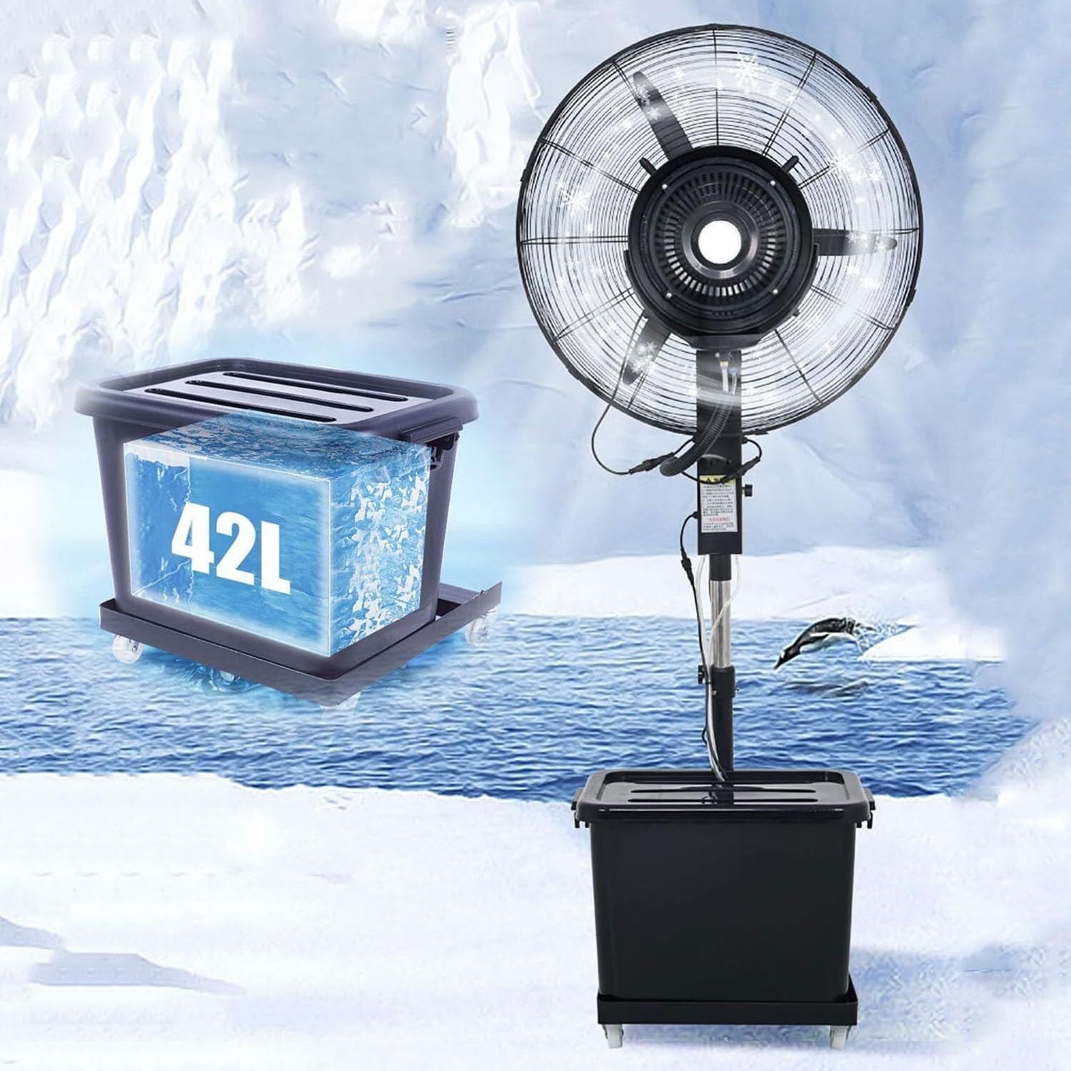 asdchZen Oscillating Pedestal Misting Fan With 11 Gallon Tank For Outdoor Patio, Greenhouse, Camping,One Color-550mm/22