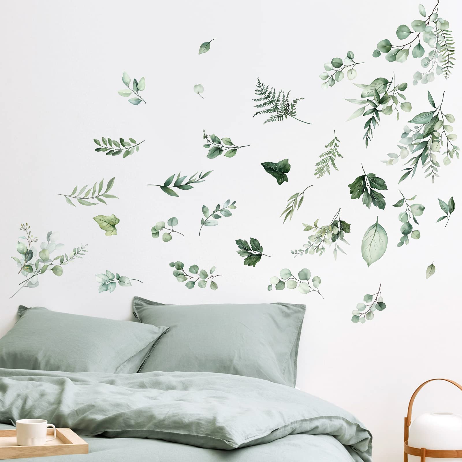Decalmile Adesivi Murali Rampicanti Con Foglie Di Eucalipto Verde - 8 Fogli 21x30 Cm, Decorazione Parete Staccabile Per Soggiorno, Camera Da Letto, Ufficio, Fai Da Te