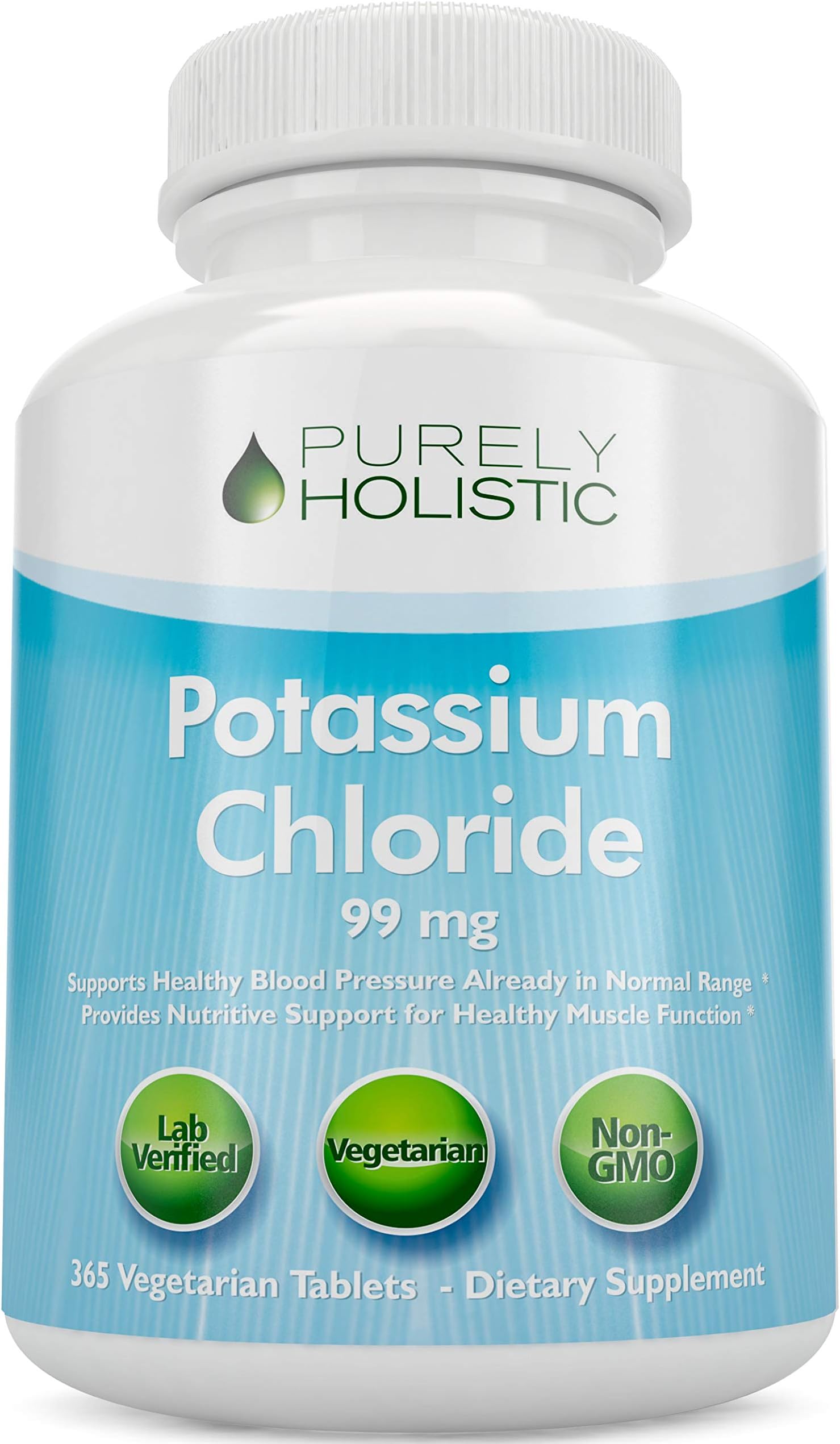 Potassium Chloride Supplement | 1 Year Supply | Heart & Circulatory Health Support | With Potassium 99mg Per Serving for Electrolyte & Fluid Balance Support | Gentle on Digestion | Non-GMO | 365 Ct