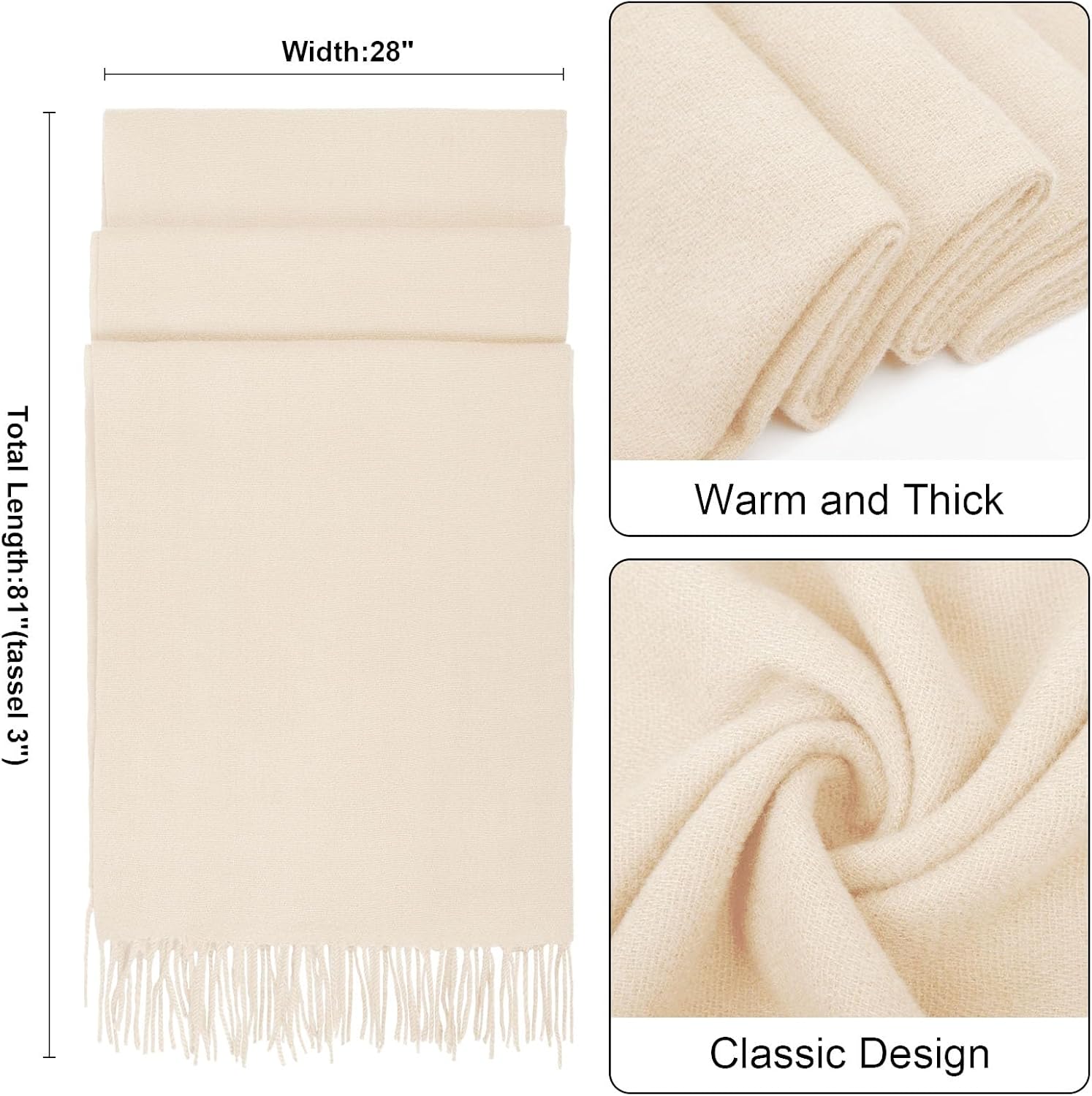 Winter Scarf for Women Pashmina Shawls and Wraps for Evening Dresses Wedding Party Bridesmaid Warm Long Scarves Shawl A-beige
