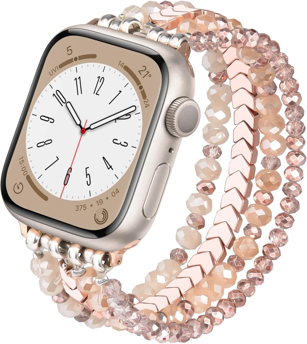 MOFREE Beaded Bracelet Compatible with Apple Watch Band 38mm/40mm/41mm/42mm, Fashion Elastic Stretch Women Bands for iWatch Series 11/10/9/8/7/SE/6/5/4/3/2/1 iPhone Watch Strap Bands Rose Gold