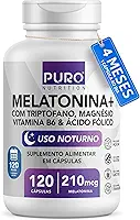 Melatonina + (Alta Concentração) 210 mcg Puro Nutrition – Com Triptofano, Magnésio, Ácido Fólico e Vitamina B6 – 120 Cápsulas