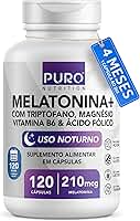 Melatonina + (Alta Concentração) 210 mcg Puro Nutrition – Com Triptofano, Magnésio, Ácido Fólico e Vitamina B6 – 120 Cápsulas