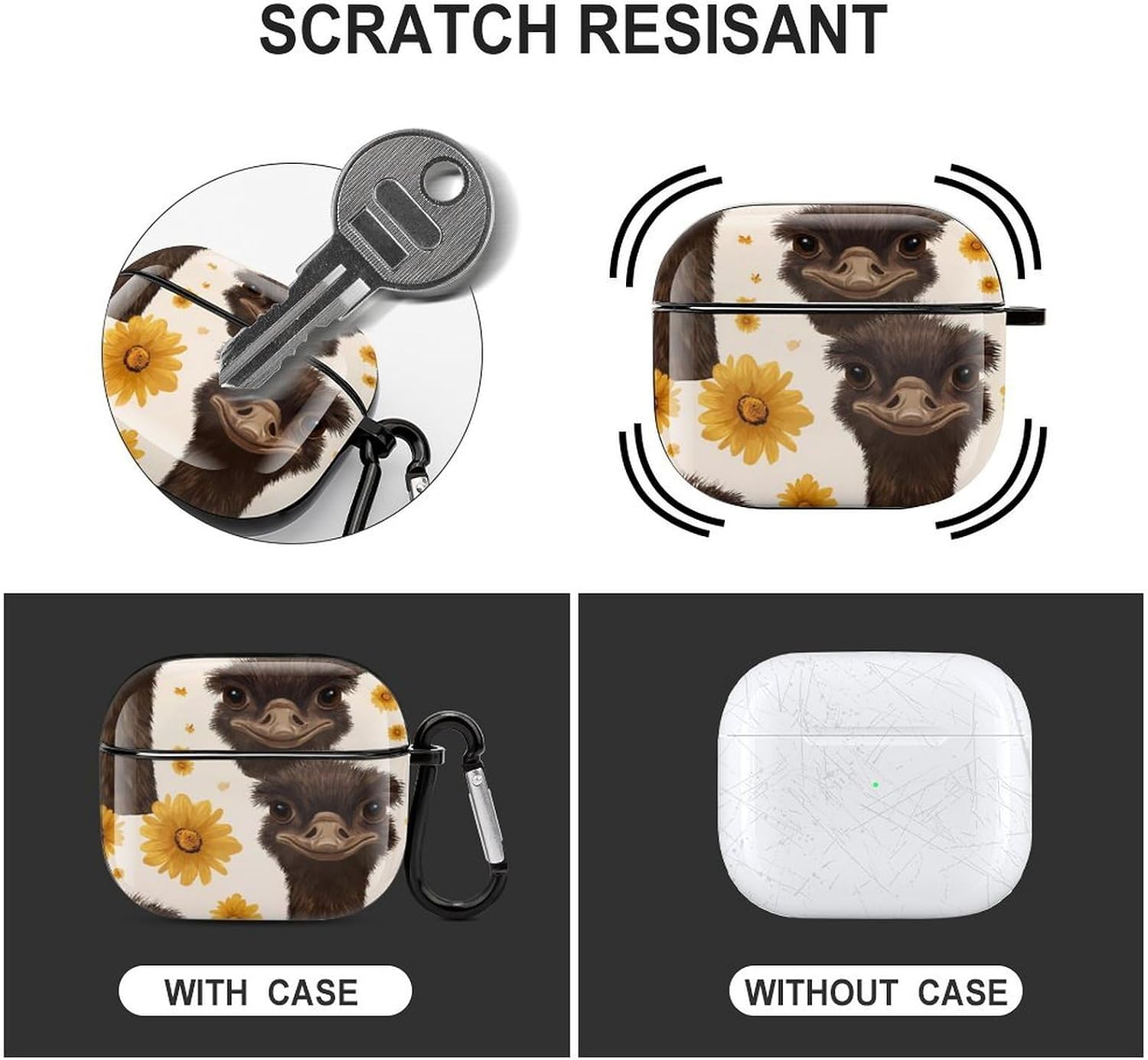 Ostriches with Flowers Cute Earbud Case Shockproof Headphone Cases image 3