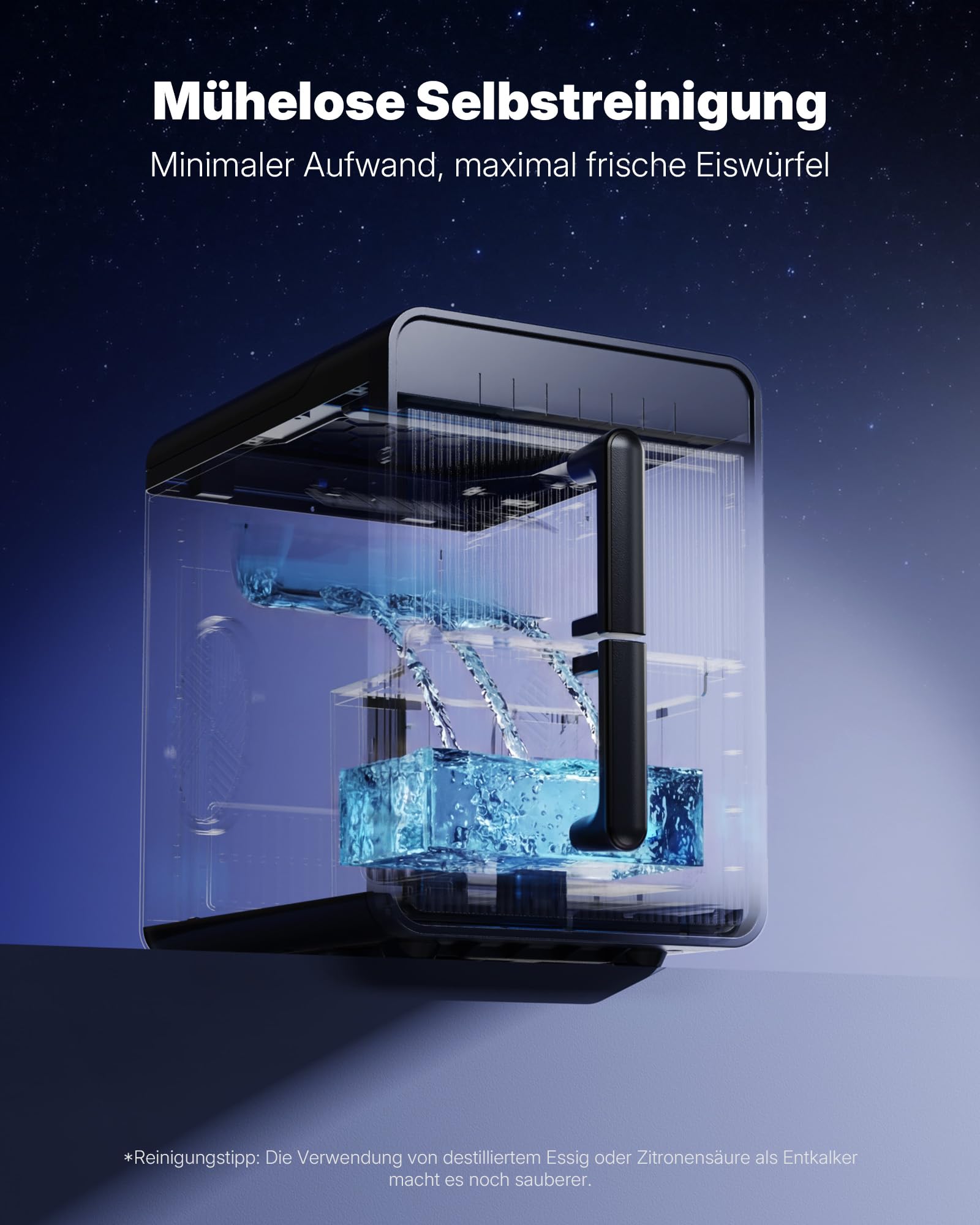 Upstreman Eiswürfelmaschine mit LED, 9 Eiswürfel in 6-8 Min, Eiswürfelmaschine Klein 2 Eisgrößen, Digitale Touch-Display, Automatische Reinigung, Ice Maker für Zuhause,Küche,Büro, BI10