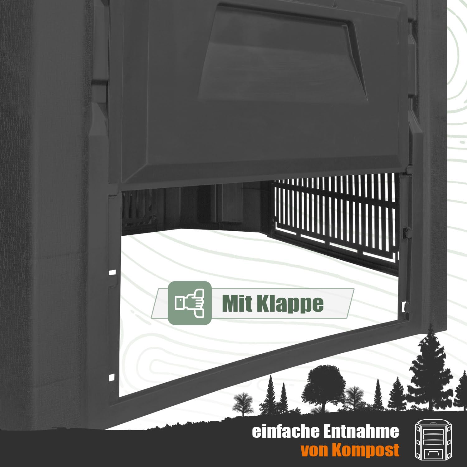 4 Kammer Komposter Garten Schnellkomposter Groß 1600L Schwarzer Kompostbeschleuniger mit Deckel & Klappe Bio Kompost aus Kunststoff zum Kompostieren