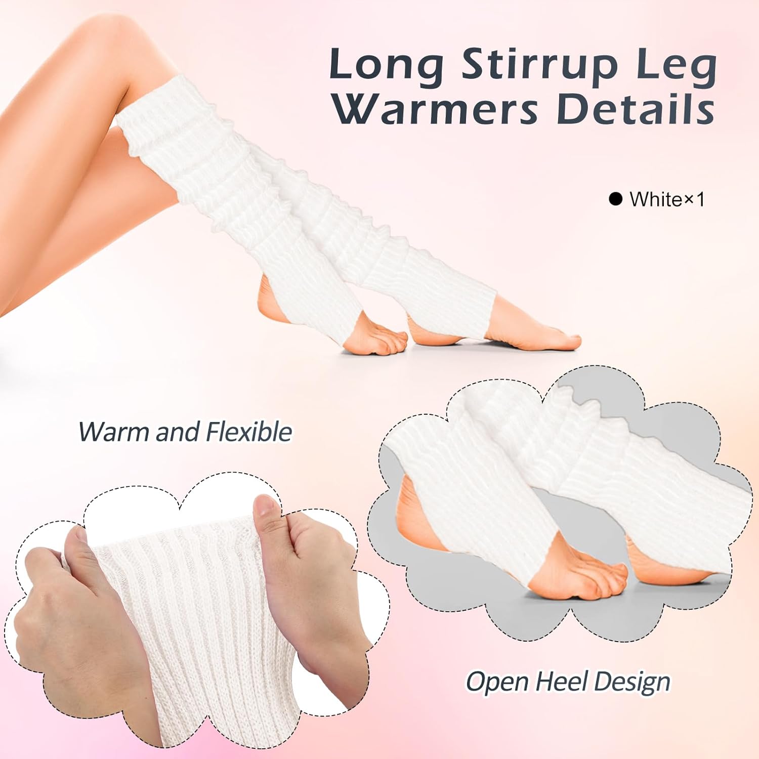 SATINIOR Long Leg Warmers for Women 24 Inch over The Knee Knit Ribbed Leg Warmer Stirrup Yoga 80s Party Dance Ballet Supply - Image 4