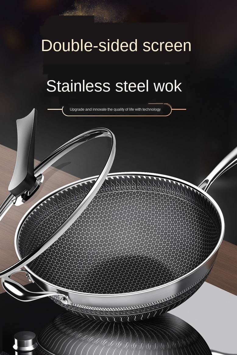 Patelnie Do Smażenia Bez Pfoa, Dwustronny Ekran, Stal Nierdzewna, Wok, Bez Oleju, Patelnia Do Wędzenia, Wok