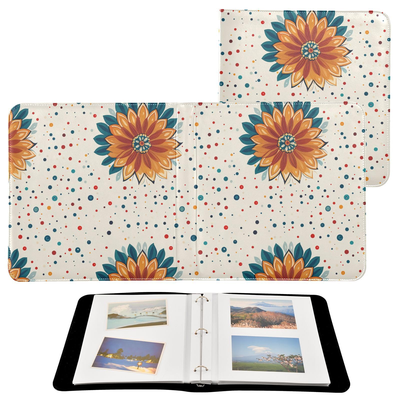 Álbum de fotos para fotos de todos los tamaños, diseño de mandala bohemio, páginas autoadhesivas de 4 x 6, 5 x 7, 6 x 8 pulgadas