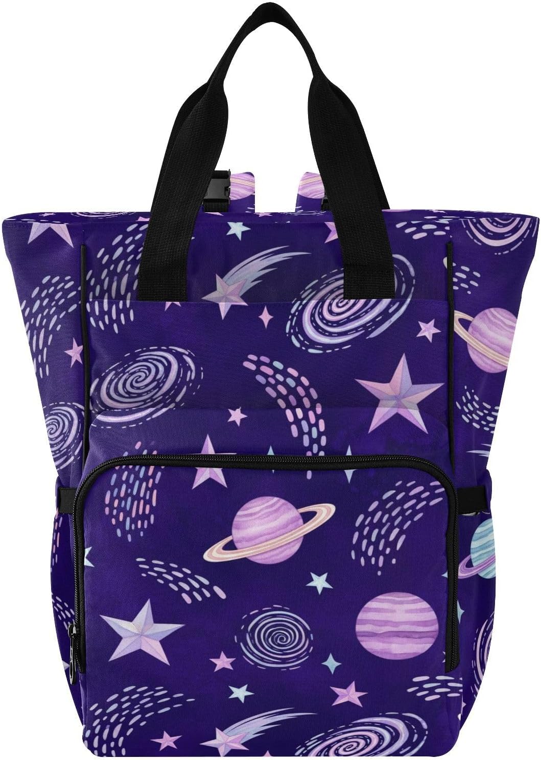 SPRIPORT Space Planets Stars Purple Pattern Diaper Bag Backpack for Baby Boys Girls Multifunction Baby Essentials Travel Tote with Stroller Straps & Bottle Storage Maternity Travel Bag for Baby Gifts