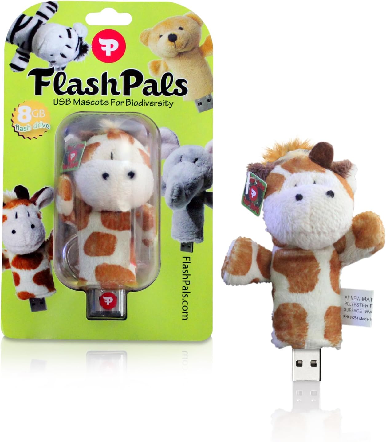 Cute, Plush Flash Drive Keychain by FlashPals | Lovable Giraffe Design + Light-Up Heart + 8GB USB Pen Drive | Useful Gift for Kids and Animal Lovers (Orange/Tan)