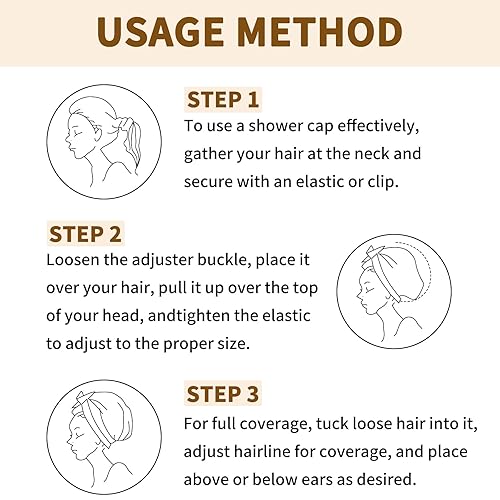 Miniatura 7 de WINSTECK 3 gorros de ducha para mujer, cómodos y extra grandes y de doble capa, impermeable, diseño de gran tamaño, dobladillo ajustable para todas