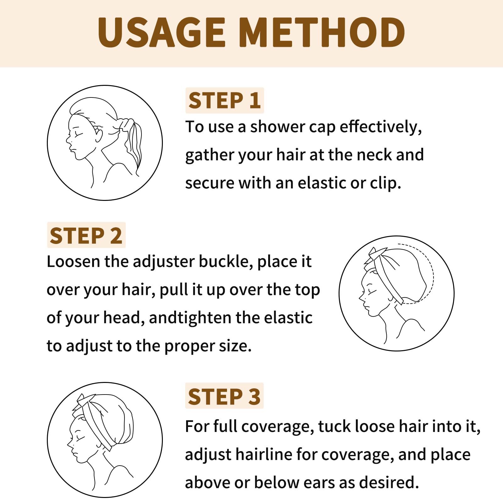 3-teilige Duschhauben für Damen, Upgrade bequem und extra groß und doppellagig, wasserdichte Badehaube, übergroße, verstellbare Haarhaube mit Saum für alle Haarlängen/-stile